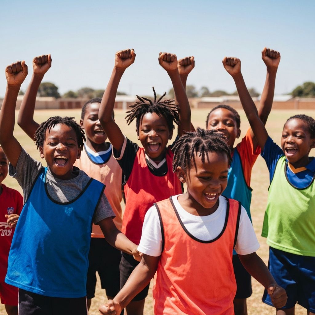 Children celebrating after a sports match